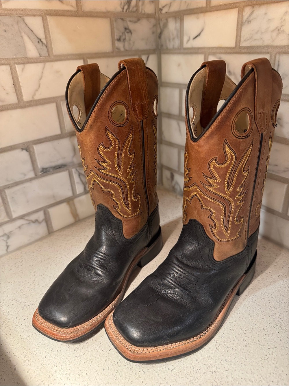 BOYS Two-Tone Brown & Black Western Boots